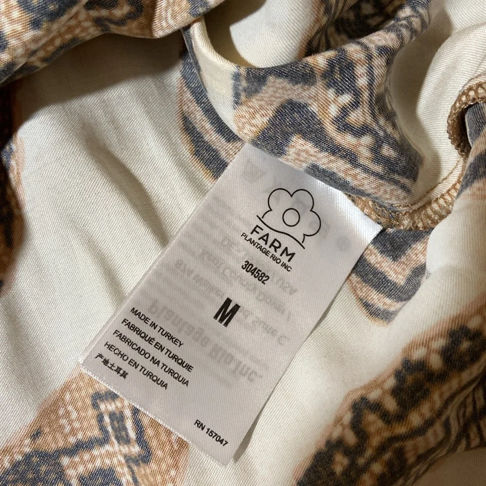 Farm Rio Midi Dress M Bodycon Long Sleeve Tropical Sand Yawanawa Vanahu Size M - Picture 16 of 16